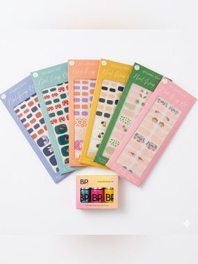 6 Studio Oh! Nail Wrap Kits + BP. 3 pk Nail Polish Set, Mani-Pedi Glam Bundle